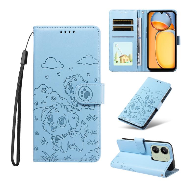Embossed Heart Dog RFID Blocking Wallet Leather Phone Case, For Redmi Note 14 4G 164.84mm, For Redmi Note 14 Pro+ 5G / 14 Pro 4G, For Redmi Turbo 4 5G / Poco X7 Pro 5G, For Redmi Note 14 5G / Poco M7 Pro 5G, For Redmi Note 14 4G 163.25mm               ...