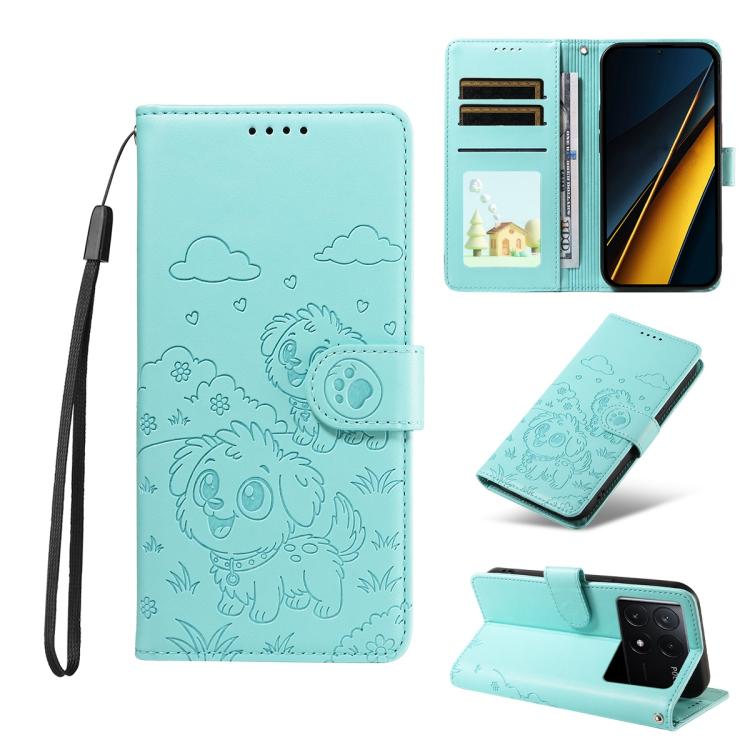 Embossed Heart Dog RFID Blocking Wallet Leather Phone Case, For Redmi Note 14 4G 164.84mm, For Redmi Note 14 Pro+ 5G / 14 Pro 4G, For Redmi Turbo 4 5G / Poco X7 Pro 5G, For Redmi Note 14 5G / Poco M7 Pro 5G, For Redmi Note 14 4G 163.25mm               ...