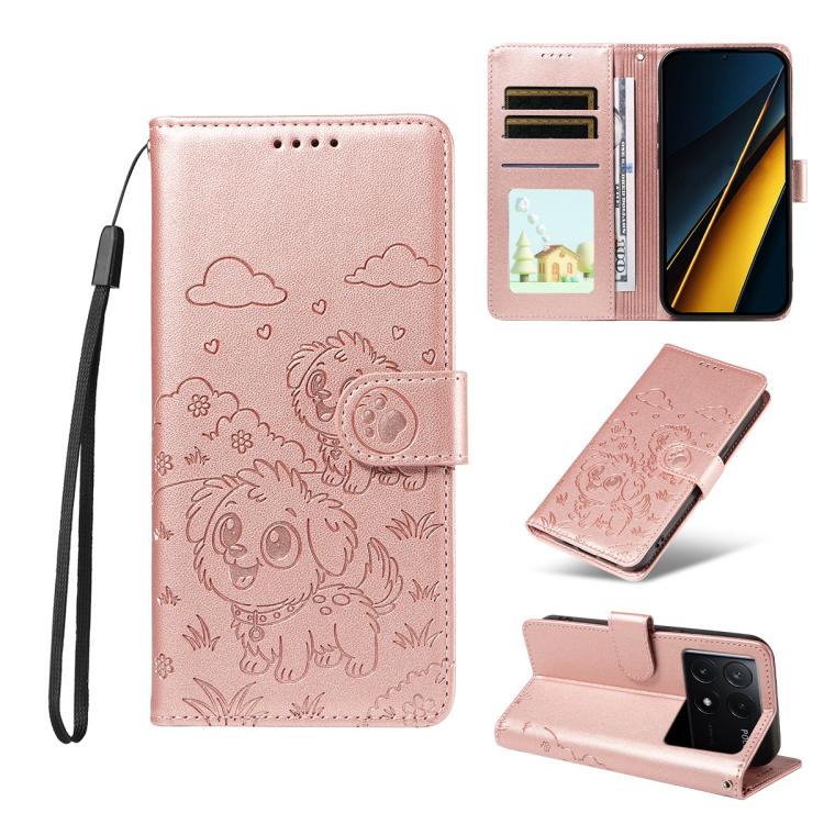 Embossed Heart Dog RFID Blocking Wallet Leather Phone Case, For Redmi Note 14 4G 164.84mm, For Redmi Note 14 Pro+ 5G / 14 Pro 4G, For Redmi Turbo 4 5G / Poco X7 Pro 5G, For Redmi Note 14 5G / Poco M7 Pro 5G, For Redmi Note 14 4G 163.25mm               ...