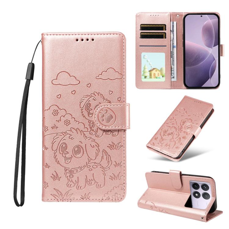 Embossed Heart Dog RFID Blocking Wallet Leather Phone Case, For Redmi Note 14 4G 164.84mm, For Redmi Note 14 Pro+ 5G / 14 Pro 4G, For Redmi Turbo 4 5G / Poco X7 Pro 5G, For Redmi Note 14 5G / Poco M7 Pro 5G, For Redmi Note 14 4G 163.25mm               ...