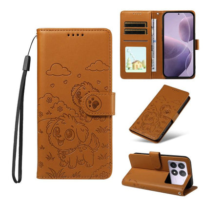 Embossed Heart Dog RFID Blocking Wallet Leather Phone Case, For Redmi Note 14 4G 164.84mm, For Redmi Note 14 Pro+ 5G / 14 Pro 4G, For Redmi Turbo 4 5G / Poco X7 Pro 5G, For Redmi Note 14 5G / Poco M7 Pro 5G, For Redmi Note 14 4G 163.25mm               ...