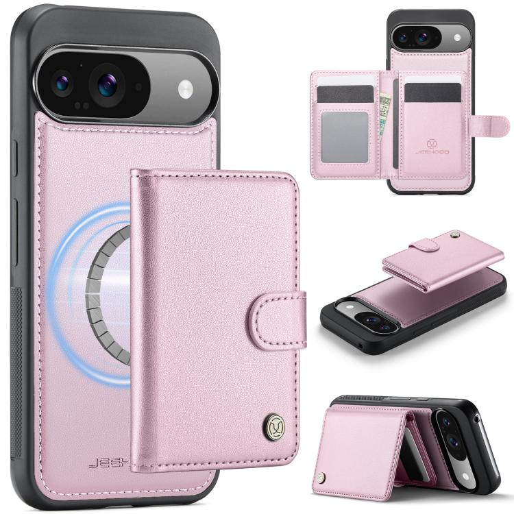 JEEHOOD J09 Buckle Card Bag MagSafe Magnetic Style RFID Leather Phone Case, For Google Pixel 11 Pro XL, For Google Pixel 11 / 11 Pro, For Google Pixel 10a, For Google Pixel 9 Pro XL, For Google Pixel 9 / 9 Pro