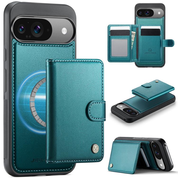JEEHOOD J09 Buckle Card Bag MagSafe Magnetic Style RFID Leather Phone Case, For Google Pixel 11 Pro XL, For Google Pixel 11 / 11 Pro, For Google Pixel 10a, For Google Pixel 9 Pro XL, For Google Pixel 9 / 9 Pro