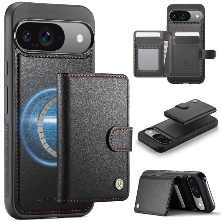 JEEHOOD J09 Buckle Card Bag MagSafe Magnetic Style RFID Leather Phone Case, For Google Pixel 11 Pro XL, For Google Pixel 11 / 11 Pro, For Google Pixel 10a, For Google Pixel 9 Pro XL, For Google Pixel 9 / 9 Pro