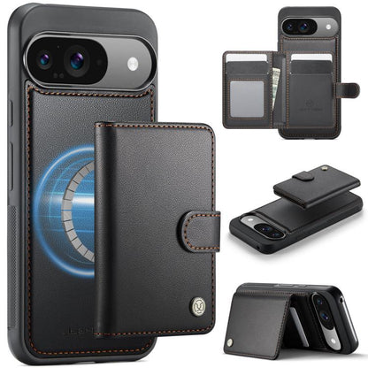 JEEHOOD J09 Buckle Card Bag MagSafe Magnetic Style RFID Leather Phone Case, For Google Pixel 11 Pro XL, For Google Pixel 11 / 11 Pro, For Google Pixel 10a, For Google Pixel 9 Pro XL, For Google Pixel 9 / 9 Pro