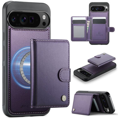 JEEHOOD J09 Buckle Card Bag MagSafe Magnetic Style RFID Leather Phone Case, For Google Pixel 11 Pro XL, For Google Pixel 11 / 11 Pro, For Google Pixel 10a, For Google Pixel 9 Pro XL, For Google Pixel 9 / 9 Pro