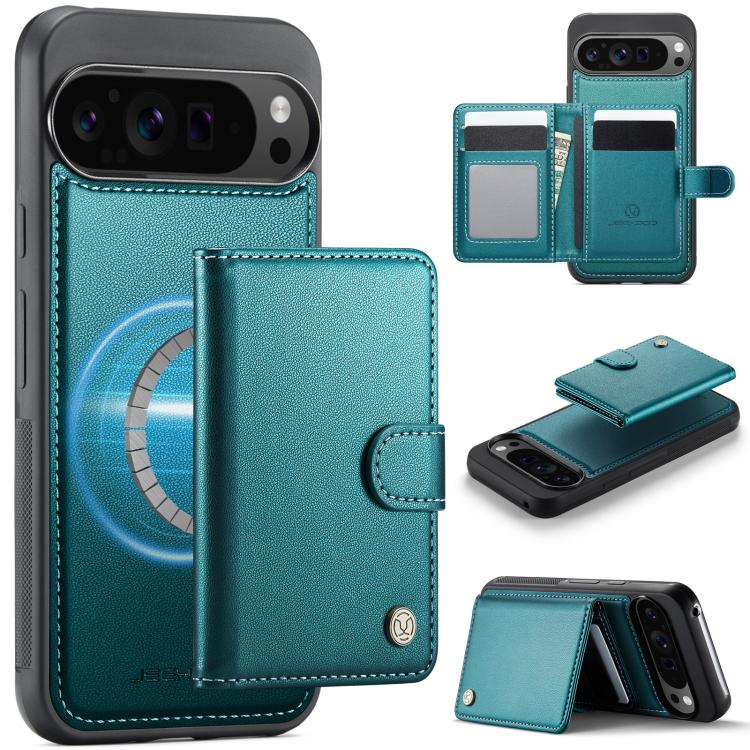 JEEHOOD J09 Buckle Card Bag MagSafe Magnetic Style RFID Leather Phone Case, For Google Pixel 11 Pro XL, For Google Pixel 11 / 11 Pro, For Google Pixel 10a, For Google Pixel 9 Pro XL, For Google Pixel 9 / 9 Pro