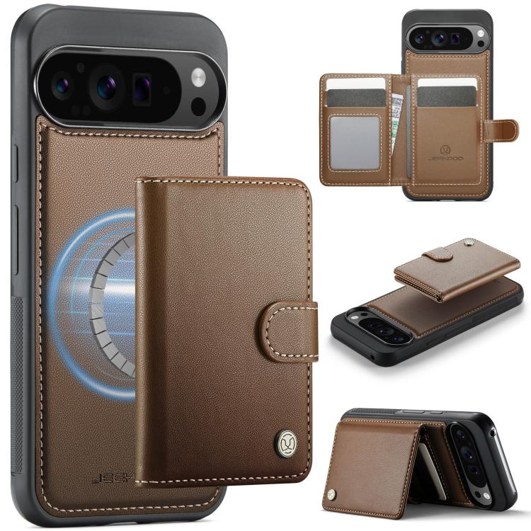 JEEHOOD J09 Buckle Card Bag MagSafe Magnetic Style RFID Leather Phone Case, For Google Pixel 11 Pro XL, For Google Pixel 11 / 11 Pro, For Google Pixel 10a, For Google Pixel 9 Pro XL, For Google Pixel 9 / 9 Pro