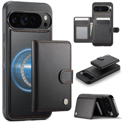 JEEHOOD J09 Buckle Card Bag MagSafe Magnetic Style RFID Leather Phone Case, For Google Pixel 11 Pro XL, For Google Pixel 11 / 11 Pro, For Google Pixel 10a, For Google Pixel 9 Pro XL, For Google Pixel 9 / 9 Pro
