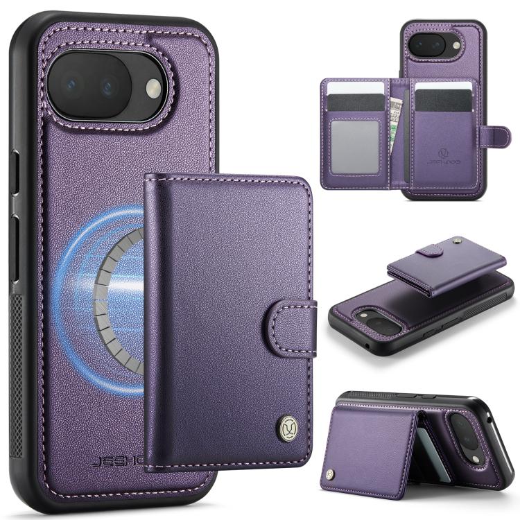 JEEHOOD J09 Buckle Card Bag MagSafe Magnetic Style RFID Leather Phone Case, For Google Pixel 11 Pro XL, For Google Pixel 11 / 11 Pro, For Google Pixel 10a, For Google Pixel 9 Pro XL, For Google Pixel 9 / 9 Pro