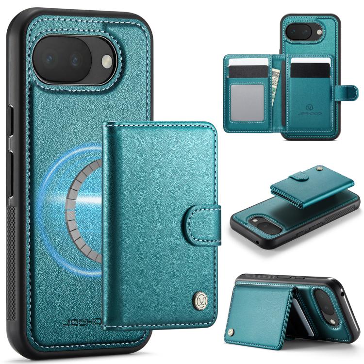 JEEHOOD J09 Buckle Card Bag MagSafe Magnetic Style RFID Leather Phone Case, For Google Pixel 11 Pro XL, For Google Pixel 11 / 11 Pro, For Google Pixel 10a, For Google Pixel 9 Pro XL, For Google Pixel 9 / 9 Pro