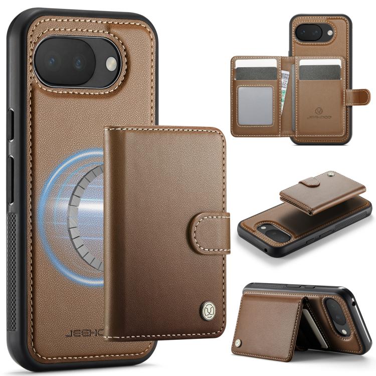 JEEHOOD J09 Buckle Card Bag MagSafe Magnetic Style RFID Leather Phone Case, For Google Pixel 11 Pro XL, For Google Pixel 11 / 11 Pro, For Google Pixel 10a, For Google Pixel 9 Pro XL, For Google Pixel 9 / 9 Pro
