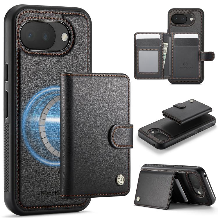 JEEHOOD J09 Buckle Card Bag MagSafe Magnetic Style RFID Leather Phone Case, For Google Pixel 11 Pro XL, For Google Pixel 11 / 11 Pro, For Google Pixel 10a, For Google Pixel 9 Pro XL, For Google Pixel 9 / 9 Pro
