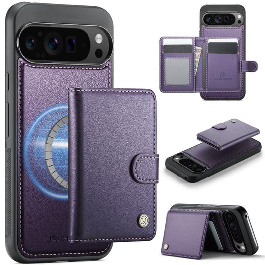 JEEHOOD J09 Buckle Card Bag MagSafe Magnetic Style RFID Leather Phone Case, For Google Pixel 11 Pro XL, For Google Pixel 11 / 11 Pro, For Google Pixel 10a, For Google Pixel 9 Pro XL, For Google Pixel 9 / 9 Pro