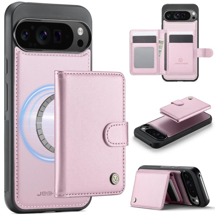 JEEHOOD J09 Buckle Card Bag MagSafe Magnetic Style RFID Leather Phone Case, For Google Pixel 11 Pro XL, For Google Pixel 11 / 11 Pro, For Google Pixel 10a, For Google Pixel 9 Pro XL, For Google Pixel 9 / 9 Pro