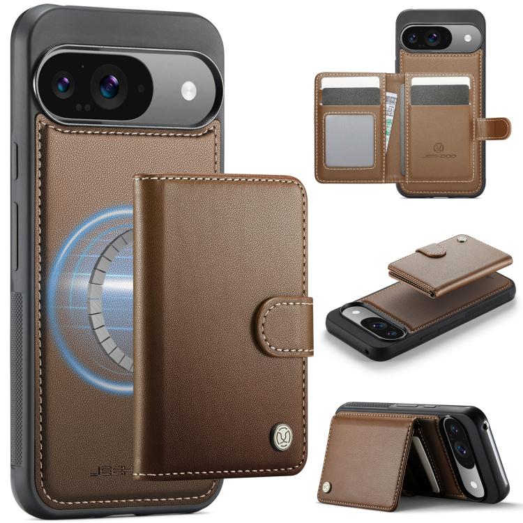 JEEHOOD J09 Buckle Card Bag MagSafe Magnetic Style RFID Leather Phone Case, For Google Pixel 11 Pro XL, For Google Pixel 11 / 11 Pro, For Google Pixel 10a, For Google Pixel 9 Pro XL, For Google Pixel 9 / 9 Pro
