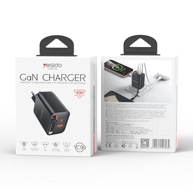 Yesido YC99 40W Fast Charger with Telescopic Type-C Cable, YC99