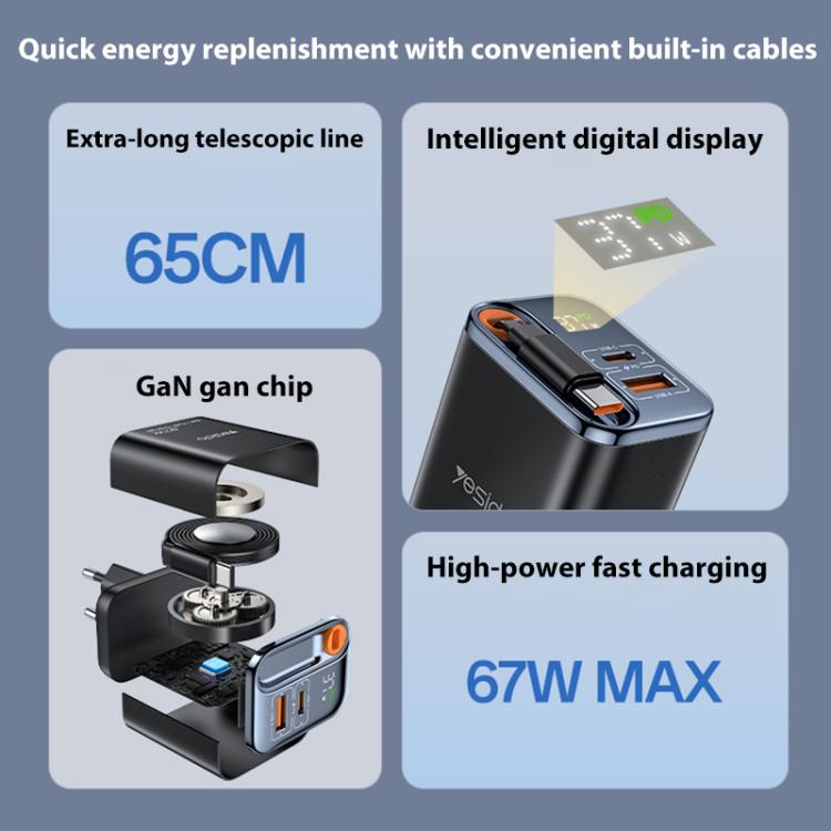 Yesido YC100 67W Fast Charger with Telescopic Type-C Cable, YC100