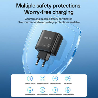 Yesido YC144C 65W Three-port Fast Charger with 1m Type-C Cable, YC144C