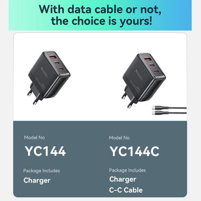 Yesido YC144C 65W Three-port Fast Charger with 1m Type-C Cable, YC144C