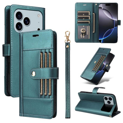 Six Card Slots Buckle Leather Phone Case with Lanyard, For iPhone 18 Pro / 17 Pro, For iPhone 18 Pro Max / 17 Pro Max, For iPhone 17, For iPhone 17 Air