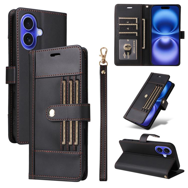 Six Card Slots Buckle Leather Phone Case with Lanyard, For iPhone 18 Pro / 17 Pro, For iPhone 18 Pro Max / 17 Pro Max, For iPhone 17, For iPhone 17 Air