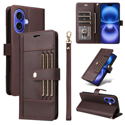 Six Card Slots Buckle Leather Phone Case with Lanyard, For iPhone 18 Pro / 17 Pro, For iPhone 18 Pro Max / 17 Pro Max, For iPhone 17, For iPhone 17 Air