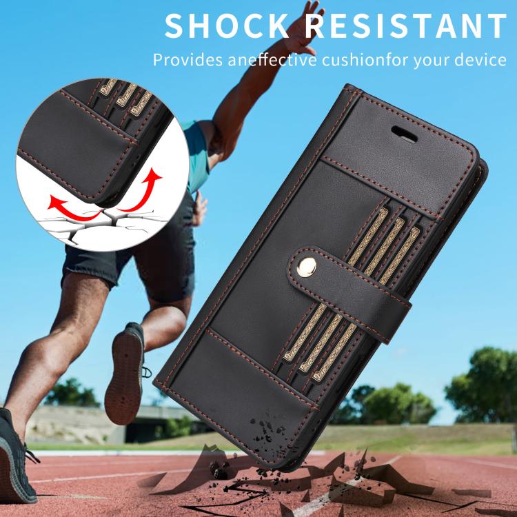 Six Card Slots Buckle Leather Phone Case with Lanyard, For iPhone 18 Pro / 17 Pro, For iPhone 18 Pro Max / 17 Pro Max, For iPhone 17, For iPhone 17 Air