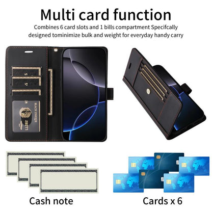 Six Card Slots Buckle Leather Phone Case with Lanyard, For iPhone 18 Pro / 17 Pro, For iPhone 18 Pro Max / 17 Pro Max, For iPhone 17, For iPhone 17 Air