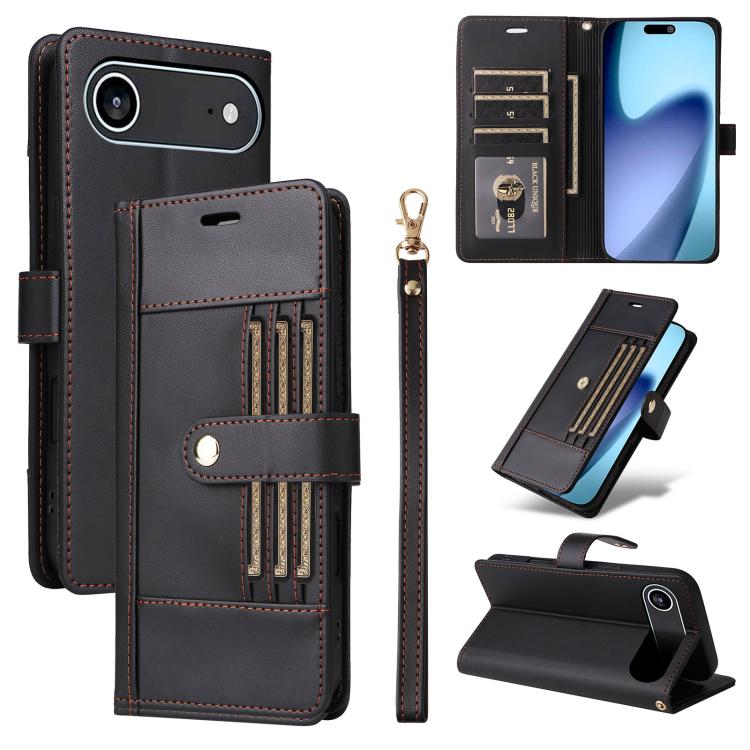 Six Card Slots Buckle Leather Phone Case with Lanyard, For iPhone 18 Pro / 17 Pro, For iPhone 18 Pro Max / 17 Pro Max, For iPhone 17, For iPhone 17 Air