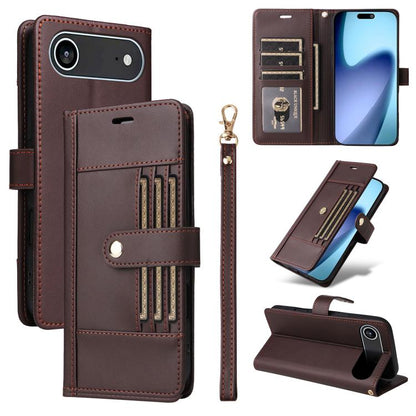 Six Card Slots Buckle Leather Phone Case with Lanyard, For iPhone 18 Pro / 17 Pro, For iPhone 18 Pro Max / 17 Pro Max, For iPhone 17, For iPhone 17 Air