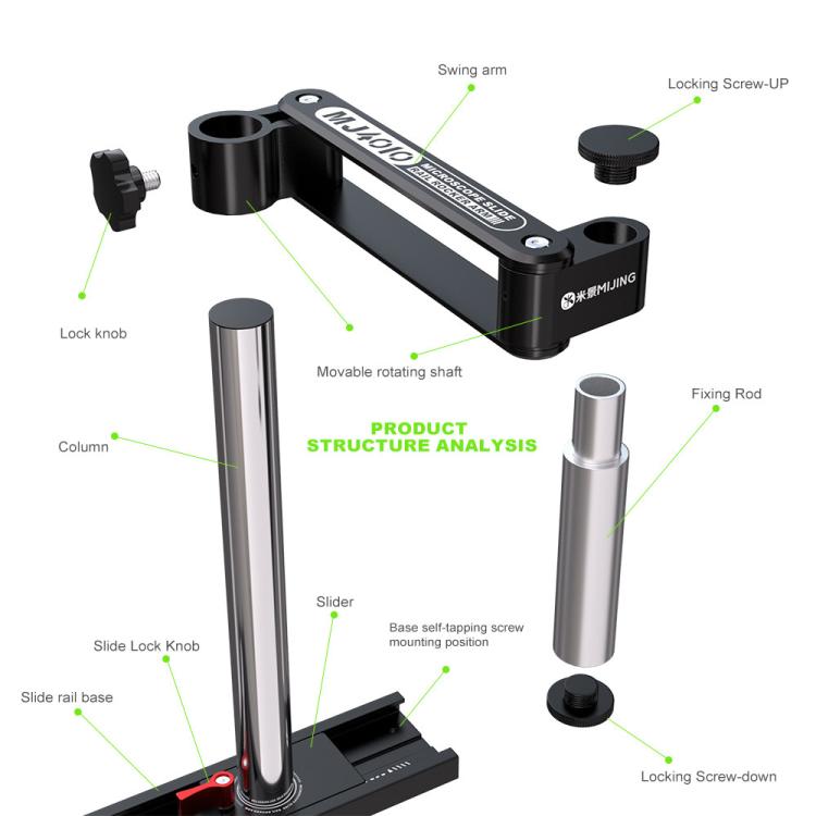 Mijing MJ4010 32mm 360 Universal Metal Swing Arm Liftable Fixed Stand with Slide Rails, Mijing MJ4010