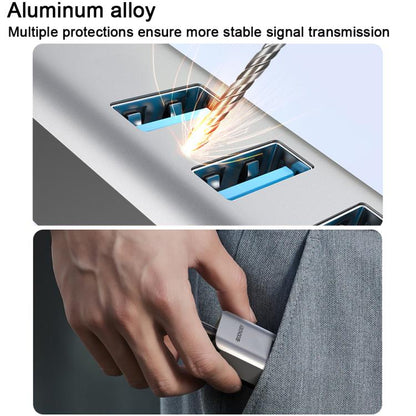 USB -C / Type-C Elbow to RJ45 and 3 x USB-A Aluminum Alloy Shell HUB Adapter Expander