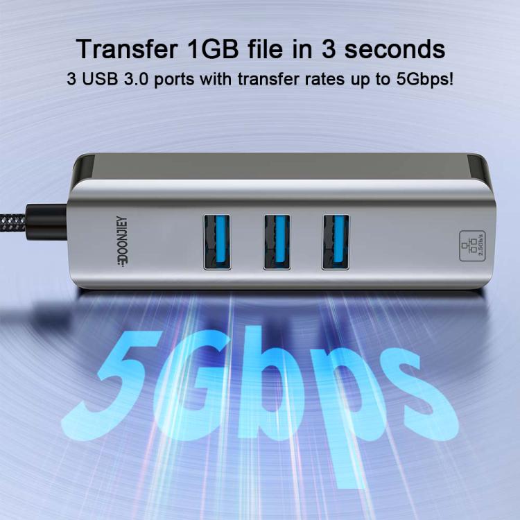 USB -C / Type-C Elbow to RJ45 and 3 x USB-A Aluminum Alloy Shell HUB Adapter Expander