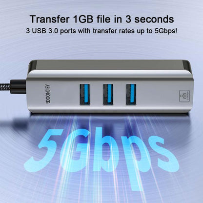 USB -C / Type-C Elbow to RJ45 and 3 x USB-A Aluminum Alloy Shell HUB Adapter Expander