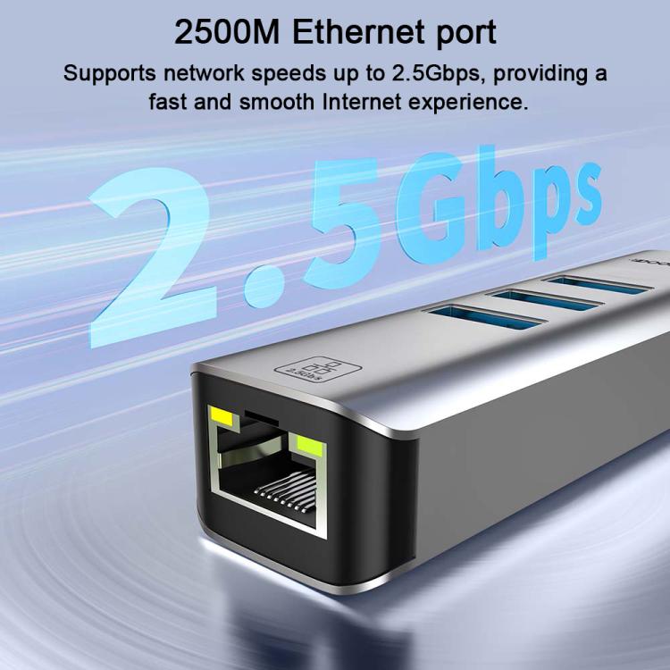 USB -C / Type-C Elbow to RJ45 and 3 x USB-A Aluminum Alloy Shell HUB Adapter Expander