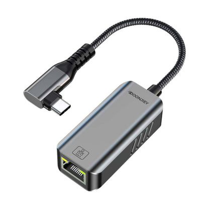 USB -C / Type-C Elbow to RJ45 Aluminum Alloy Shell Ethernet HUB Adapter