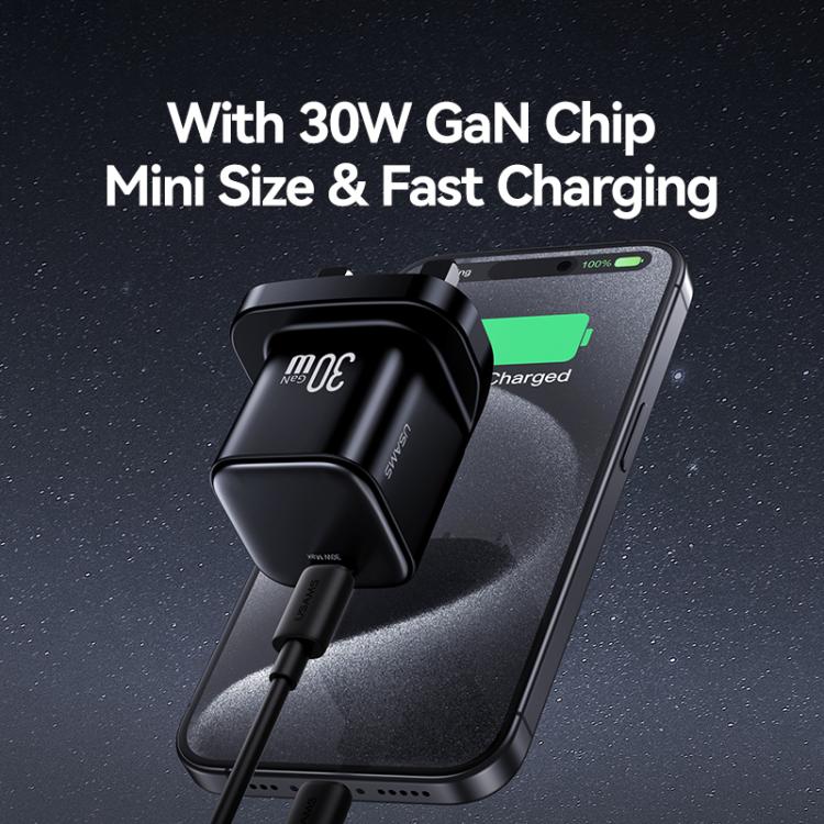 USAMS CC276 30W GaN USB-C / Type-C Port Mini Fast Charger, UK Plug