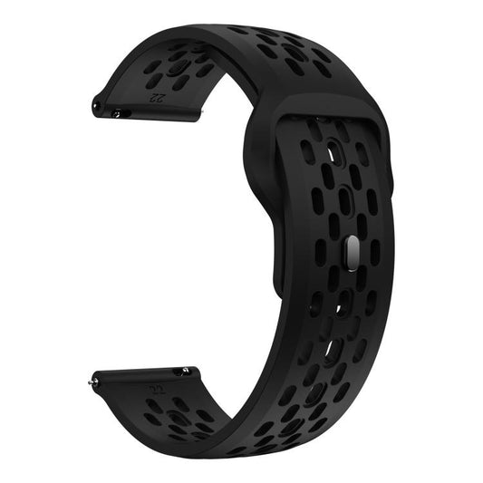 xDfind Flat Head Breathable Hole Black Buckle Silicone Watch Band, 20mm, 22mm