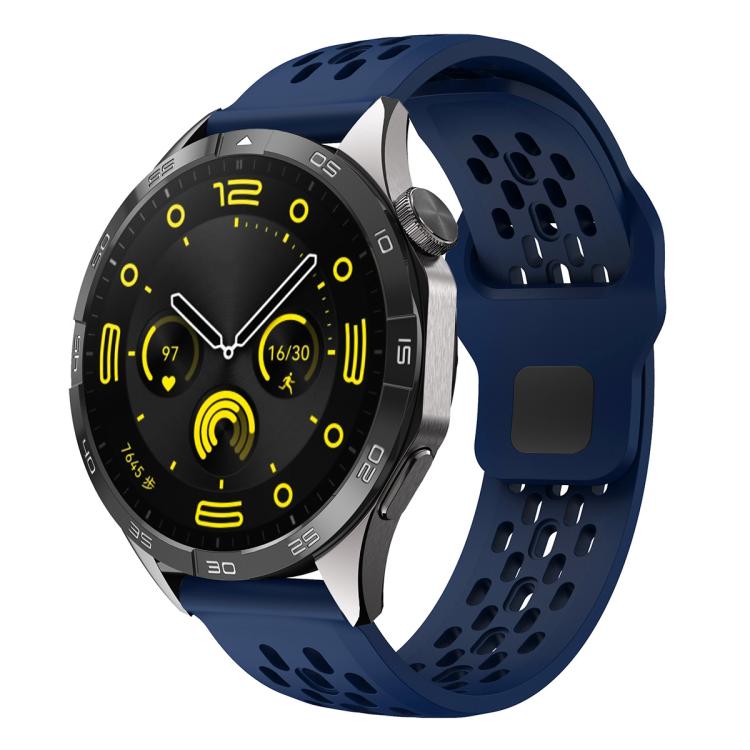 xDfind Flat Head Breathable Hole Black Buckle Silicone Watch Band, 20mm, 22mm