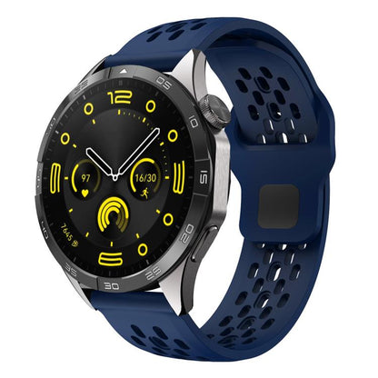 xDfind Flat Head Breathable Hole Black Buckle Silicone Watch Band, 20mm, 22mm