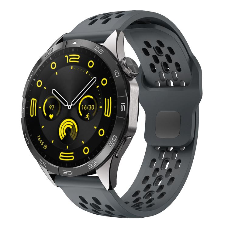 xDfind Flat Head Breathable Hole Black Buckle Silicone Watch Band, 20mm, 22mm