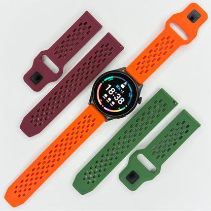 xDfind Flat Head Breathable Hole Black Buckle Silicone Watch Band, 20mm, 22mm