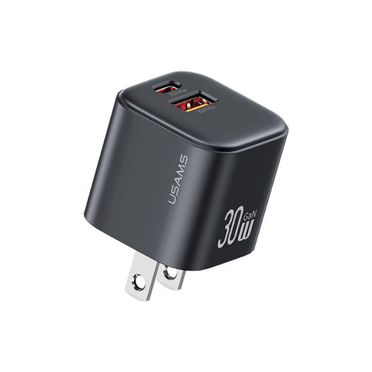 USAMS CC270 30W GaN USB-C / Type-C and USB Dual-port Mini Fast Charger, US Plug