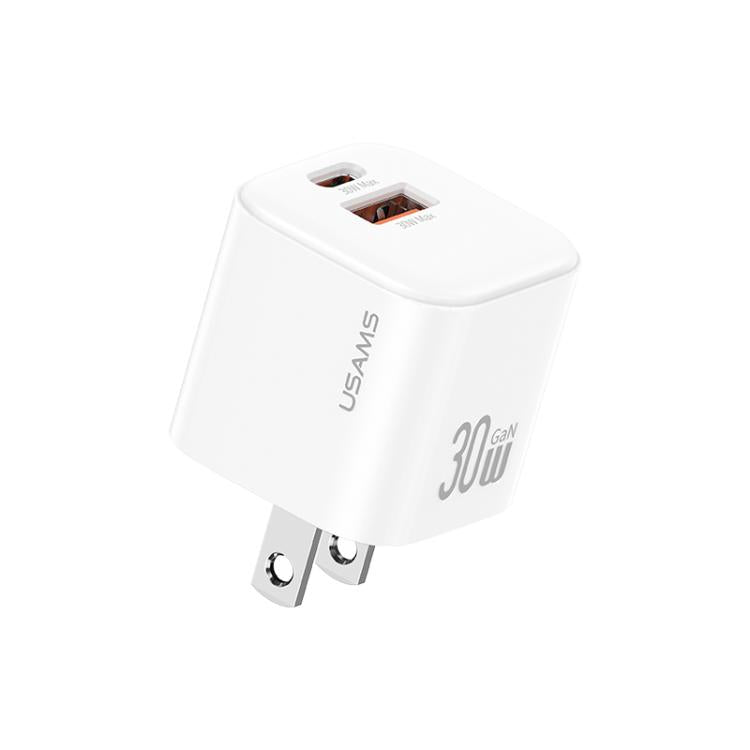 USAMS CC270 30W GaN USB-C / Type-C and USB Dual-port Mini Fast Charger, US Plug