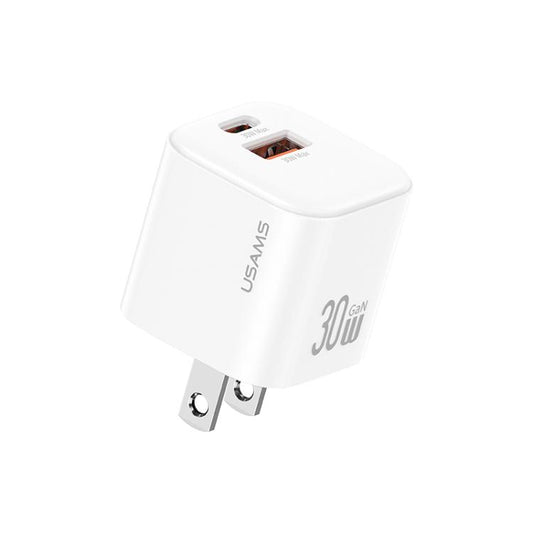 USAMS CC270 30W GaN USB-C / Type-C and USB Dual-port Mini Fast Charger, US Plug