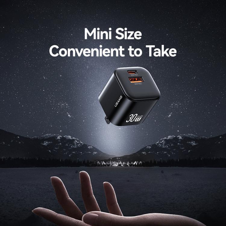 USAMS CC270 30W GaN USB-C / Type-C and USB Dual-port Mini Fast Charger, US Plug