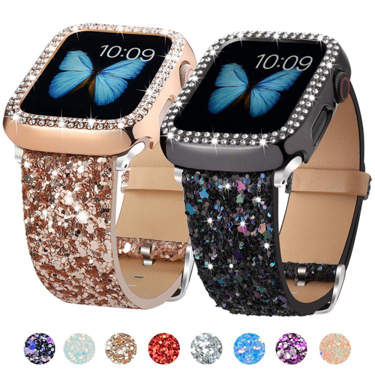 xDfind Glitter Sequins Leather Watch Band, For Apple Watch 42 / 44 / 45 / 46 / 49mm, For Apple Watch 38 / 40 / 41 / S10 42mm