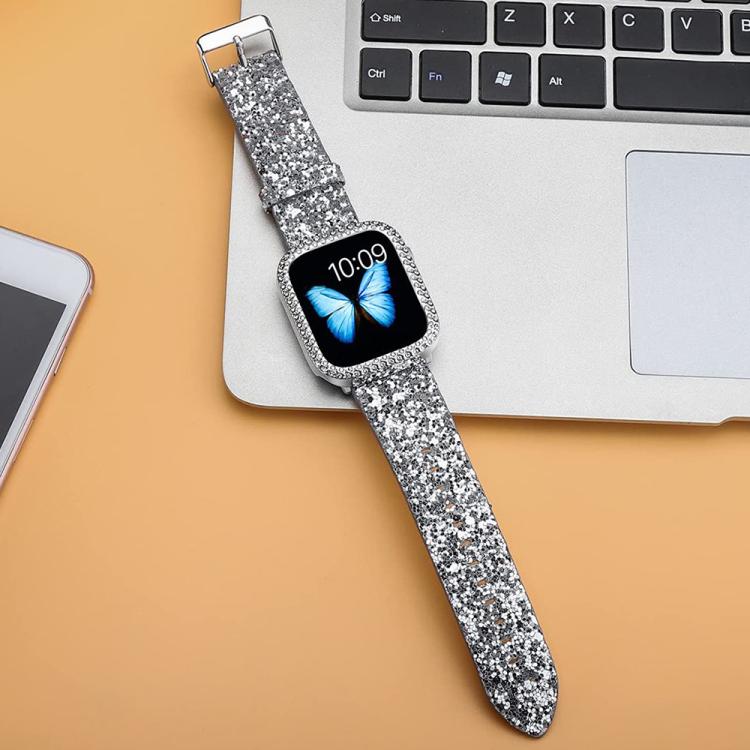xDfind Glitter Sequins Leather Watch Band, For Apple Watch 42 / 44 / 45 / 46 / 49mm, For Apple Watch 38 / 40 / 41 / S10 42mm
