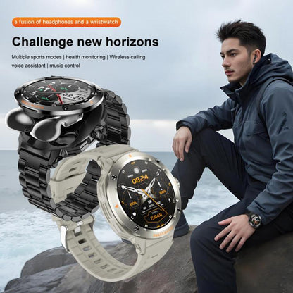 D13 Écouteurs Bluetooth 2 en 1 Montre connectée avec fonction d'appel, supporte les appels Bluetooth / NFC / surveillance de la santé, bracelet en silicone, bracelet en acier à 3 perles, bracelet en acier milanais